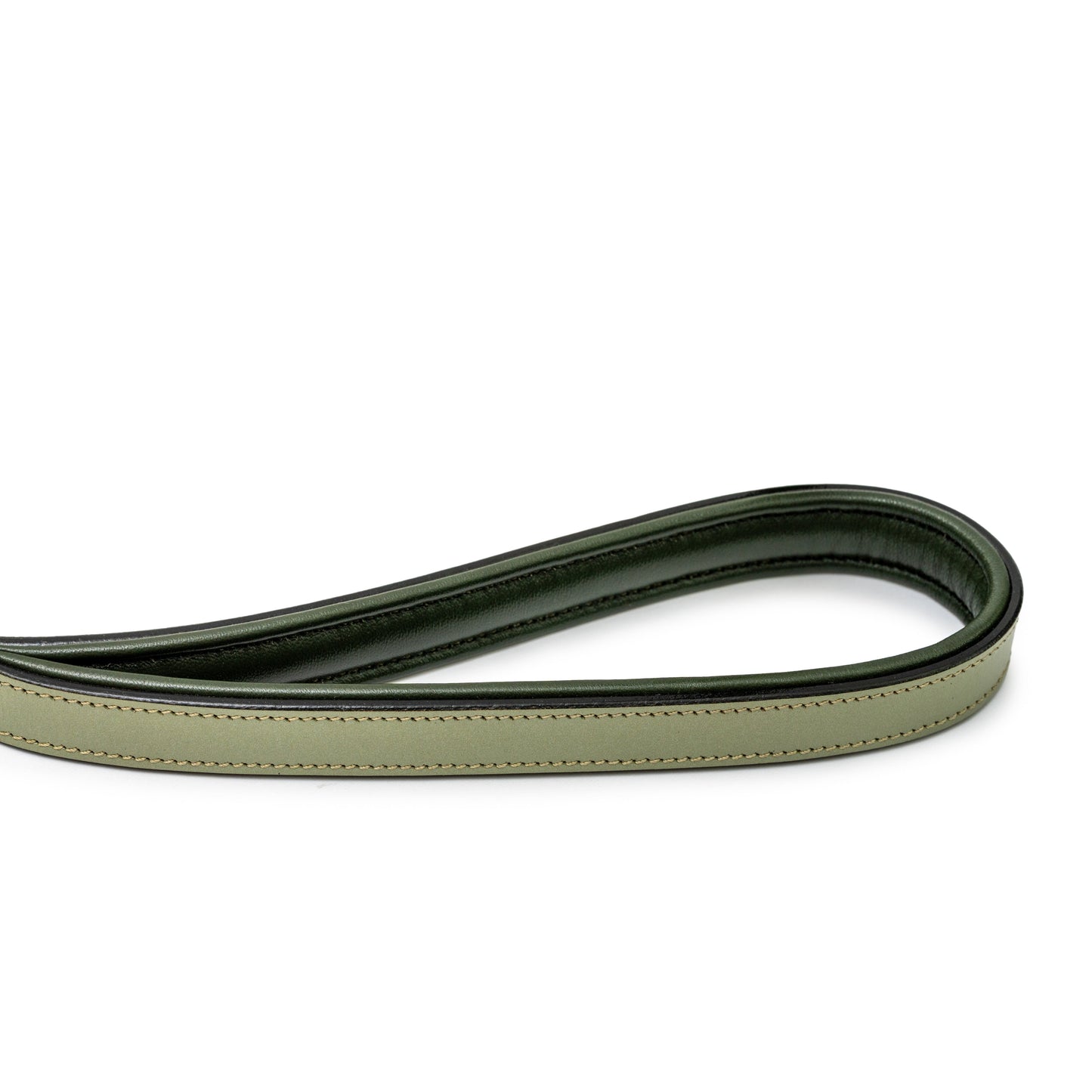Sea Glass Leather Dog Leash Halter Ego olive-green stitched leather on Tampa Home & Garden Store