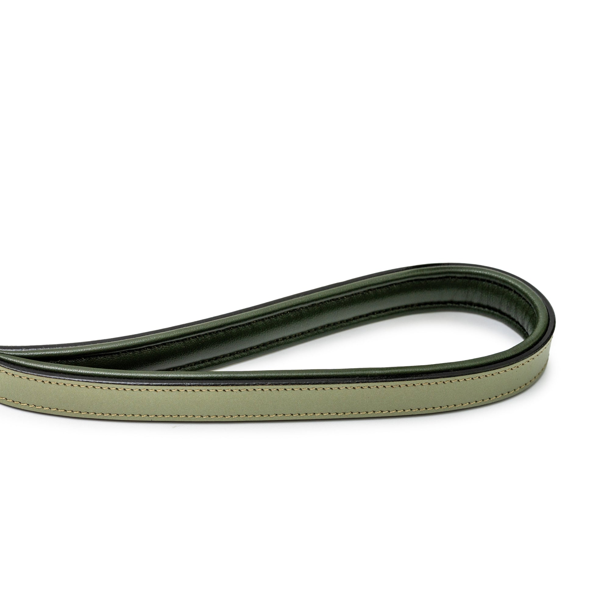 Sea Glass Leather Dog Leash Halter Ego olive-green stitched leather on Tampa Home & Garden Store