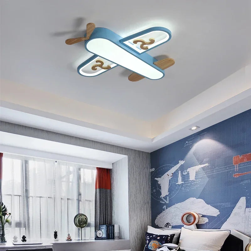DecorBites Kids LED Wood Ceiling Light Yellow & Blue minimalist fixture with wood accents on Tampa Home & Garden Store
