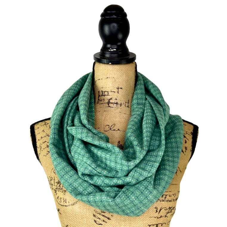 Seafoam Green Small Check with Dusty Blue and White Plaid Flannel Infinity or Blanket Scarf - Tampa Home & Garden Store