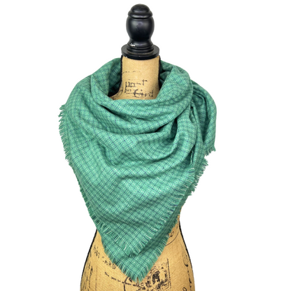 Seafoam Green Small Check with Dusty Blue and White Plaid Flannel Infinity or Blanket Scarf - Tampa Home & Garden Store