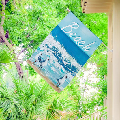 Seagulls On The Beach Suede House Flag - Tampa Home & Garden Store