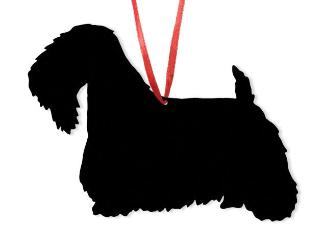 Sealyham Terrier plant stake silhouette in black metal with red cord on Tampa Home & Garden Store