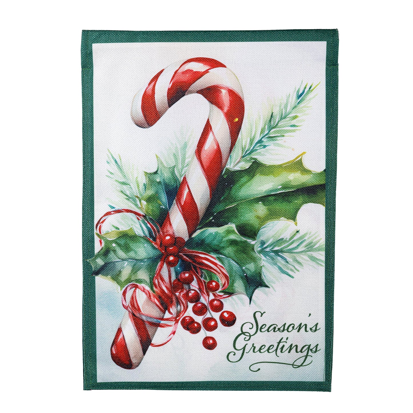 Season's Greetings Candy Cane Burlap Garden Flag - Tampa Home & Garden Store