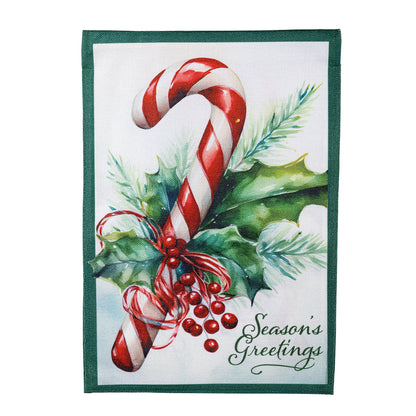 Season's Greetings Candy Cane Burlap Garden Flag - Tampa Home & Garden Store
