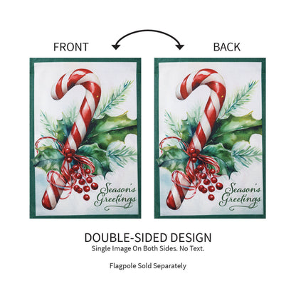 Season's Greetings Candy Cane Burlap Garden Flag - Tampa Home & Garden Store
