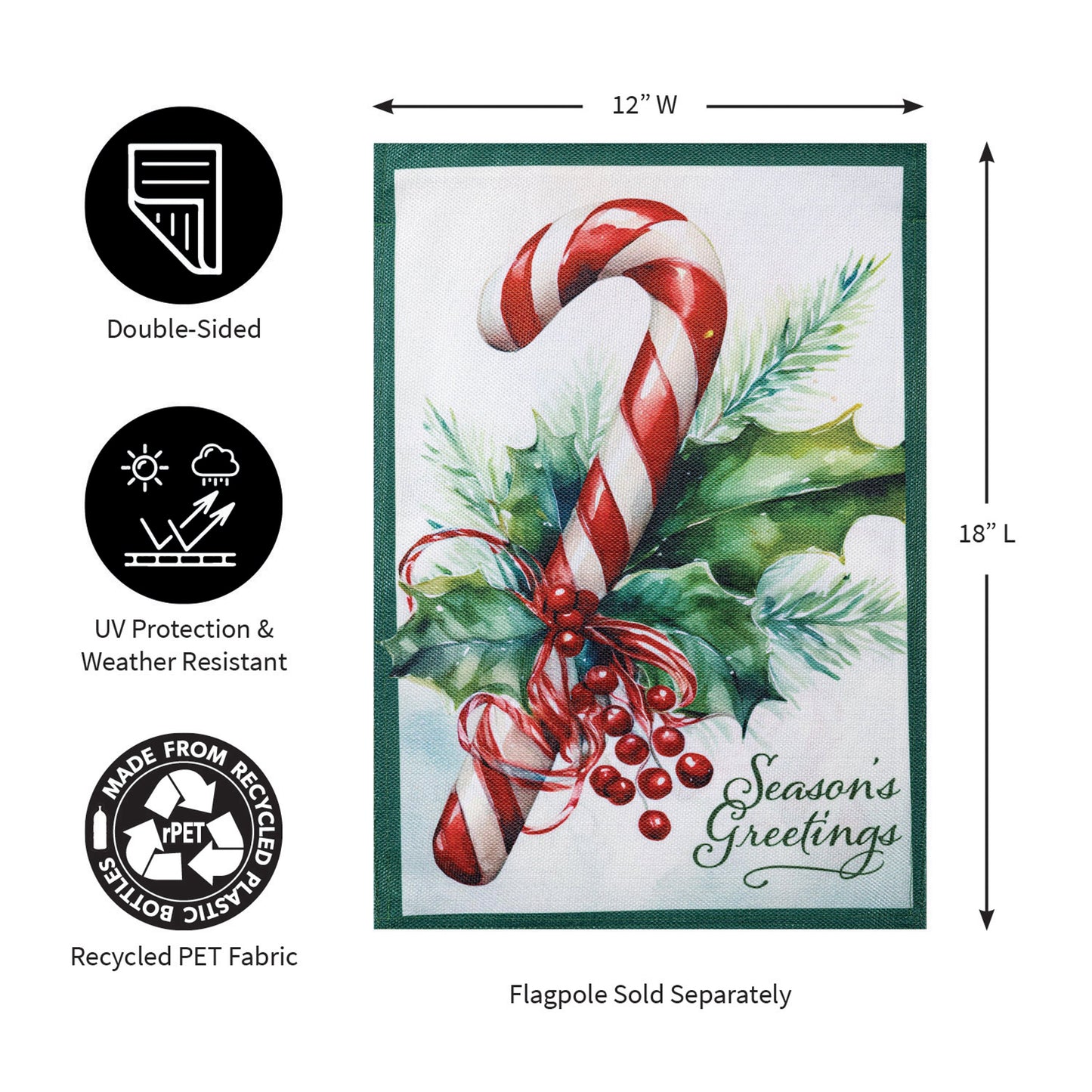 Season's Greetings Candy Cane Burlap Garden Flag - Tampa Home & Garden Store