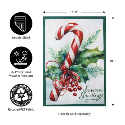 Season's Greetings Candy Cane Burlap Garden Flag - Tampa Home & Garden Store