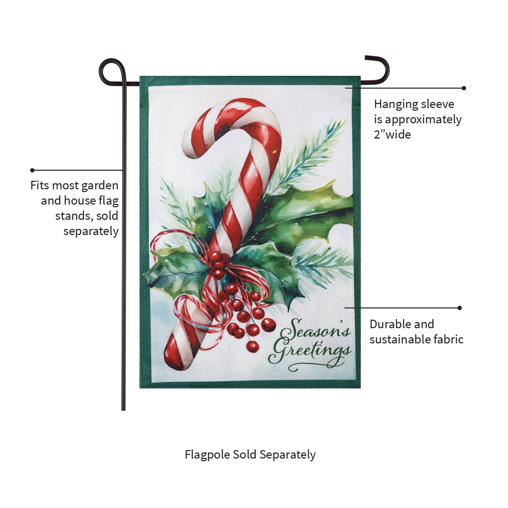 Season's Greetings Candy Cane Burlap Garden Flag - Tampa Home & Garden Store