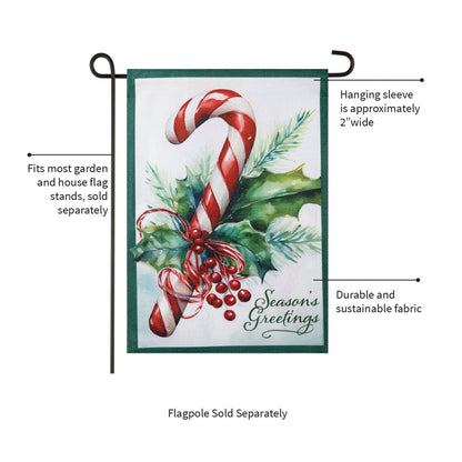 Season's Greetings Candy Cane Burlap Garden Flag - Tampa Home & Garden Store