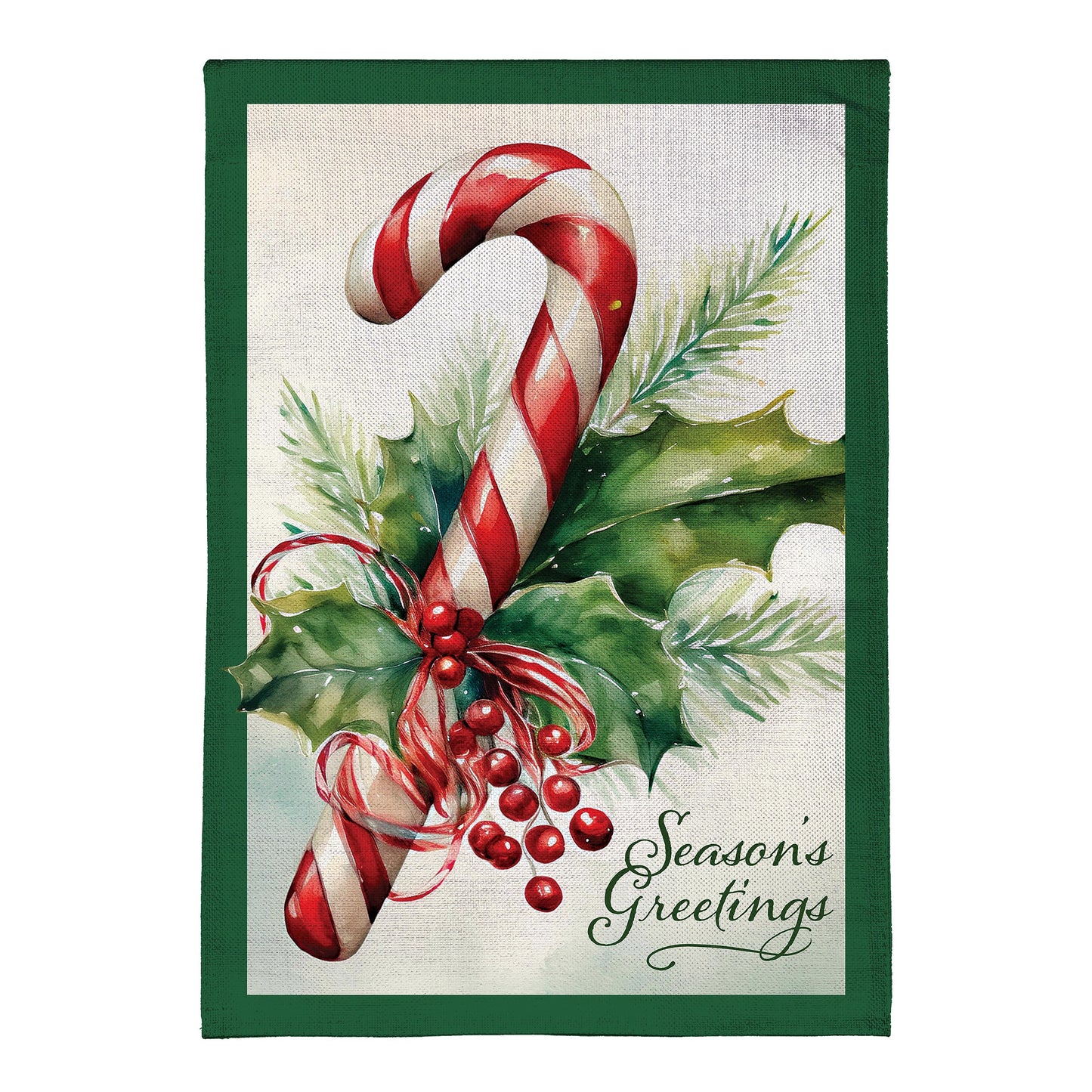 Season's Greetings Candy Cane Burlap House Flag - Tampa Home & Garden Store