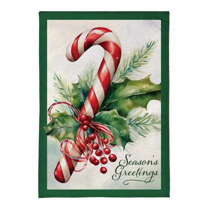 Season's Greetings Candy Cane Burlap House Flag - Tampa Home & Garden Store