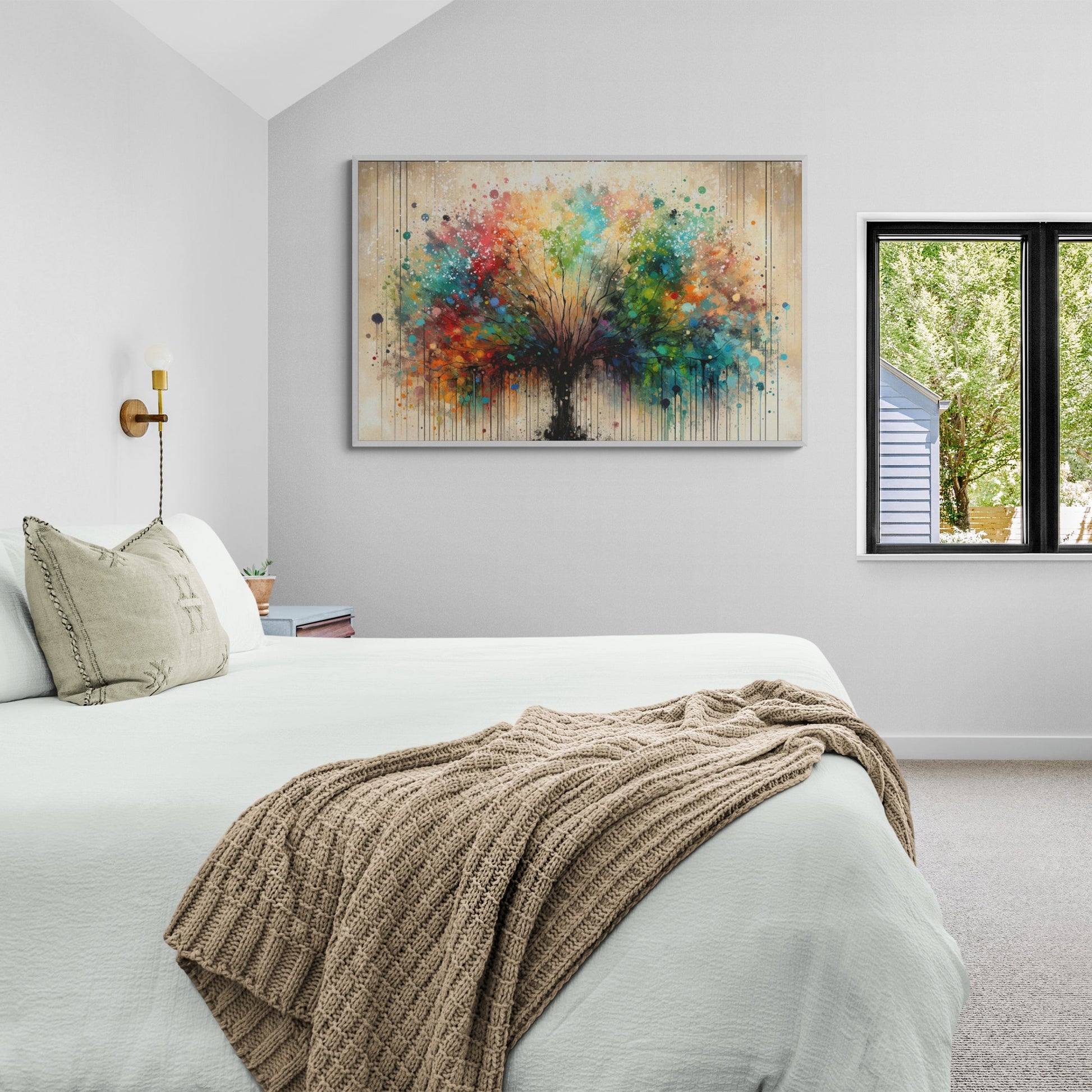 Canvas Print Season Spectrum Tailored Canvases; colorful abstract tree on beige backdrop on Tampa Home & Garden Store