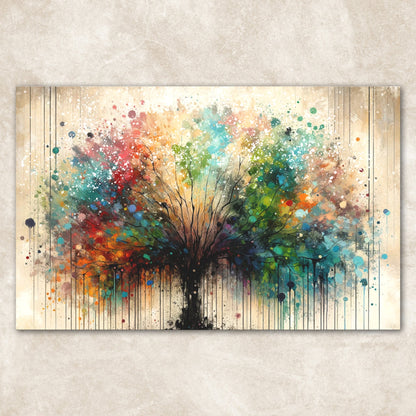 Canvas Print Season Spectrum by Tailored Canvases; rainbow paint splatters with tree silhouette on Tampa Home & Garden Store