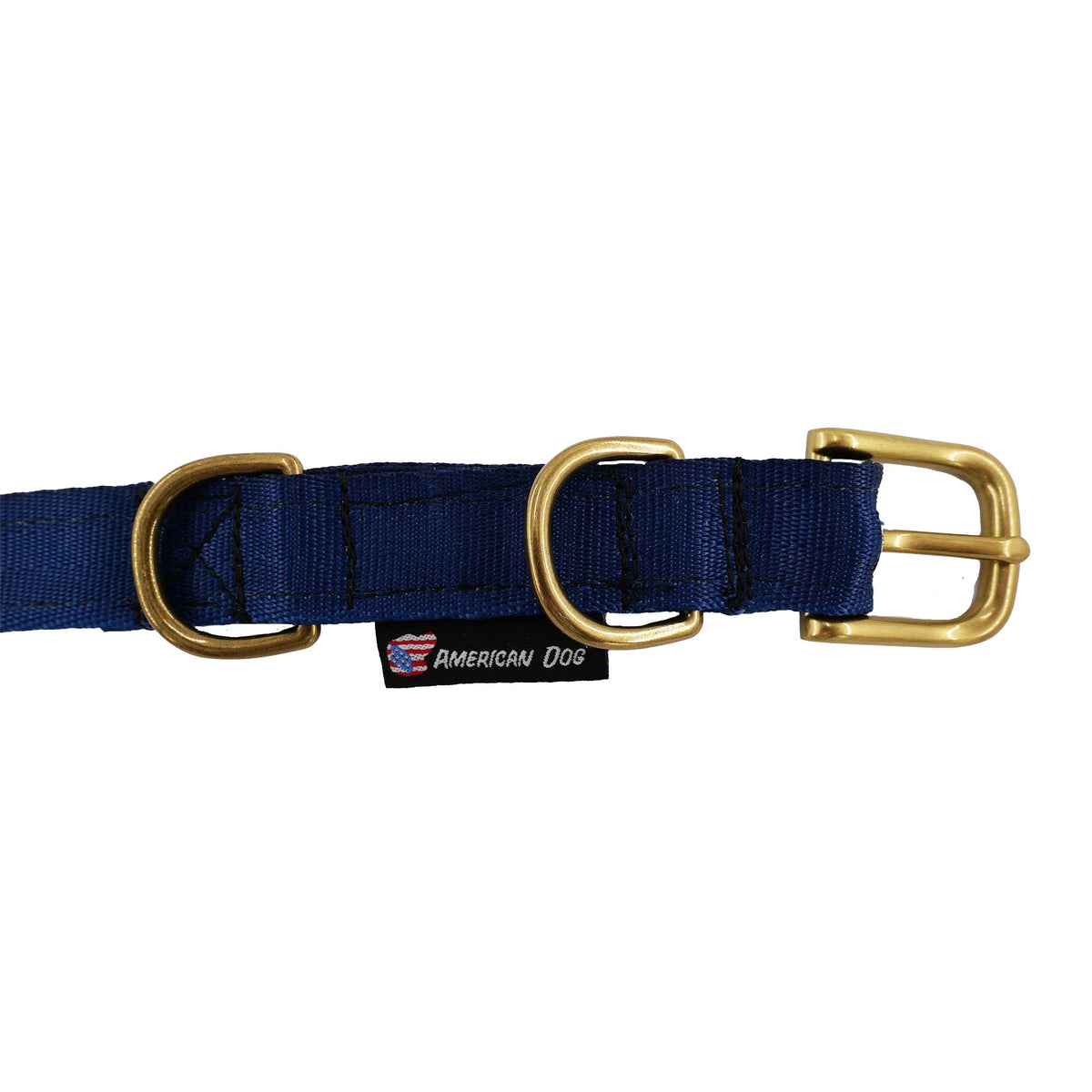 Collars Seatbelt blue nylon dog collar with brass hardware and American Dog tag on Tampa Home & Garden Store