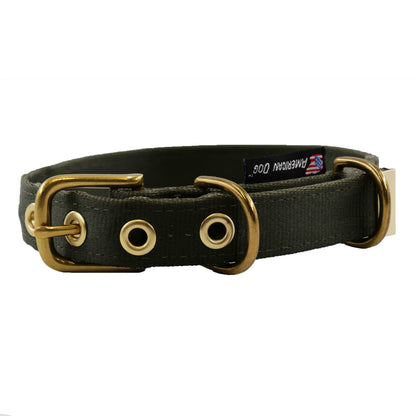 Seatbelt dog collar American Dog black nylon brass hardware on Tampa Home & Garden Store