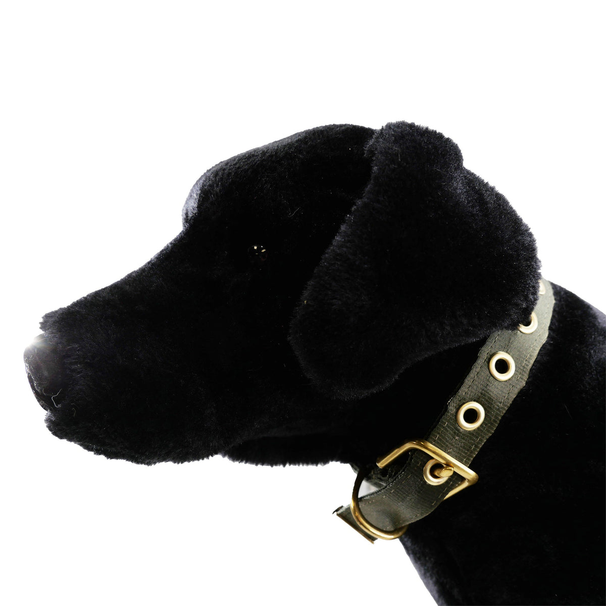 Dog Collar American Dog seatbelt with plush black fur exterior and olive strap hardware on Tampa Home & Garden Store