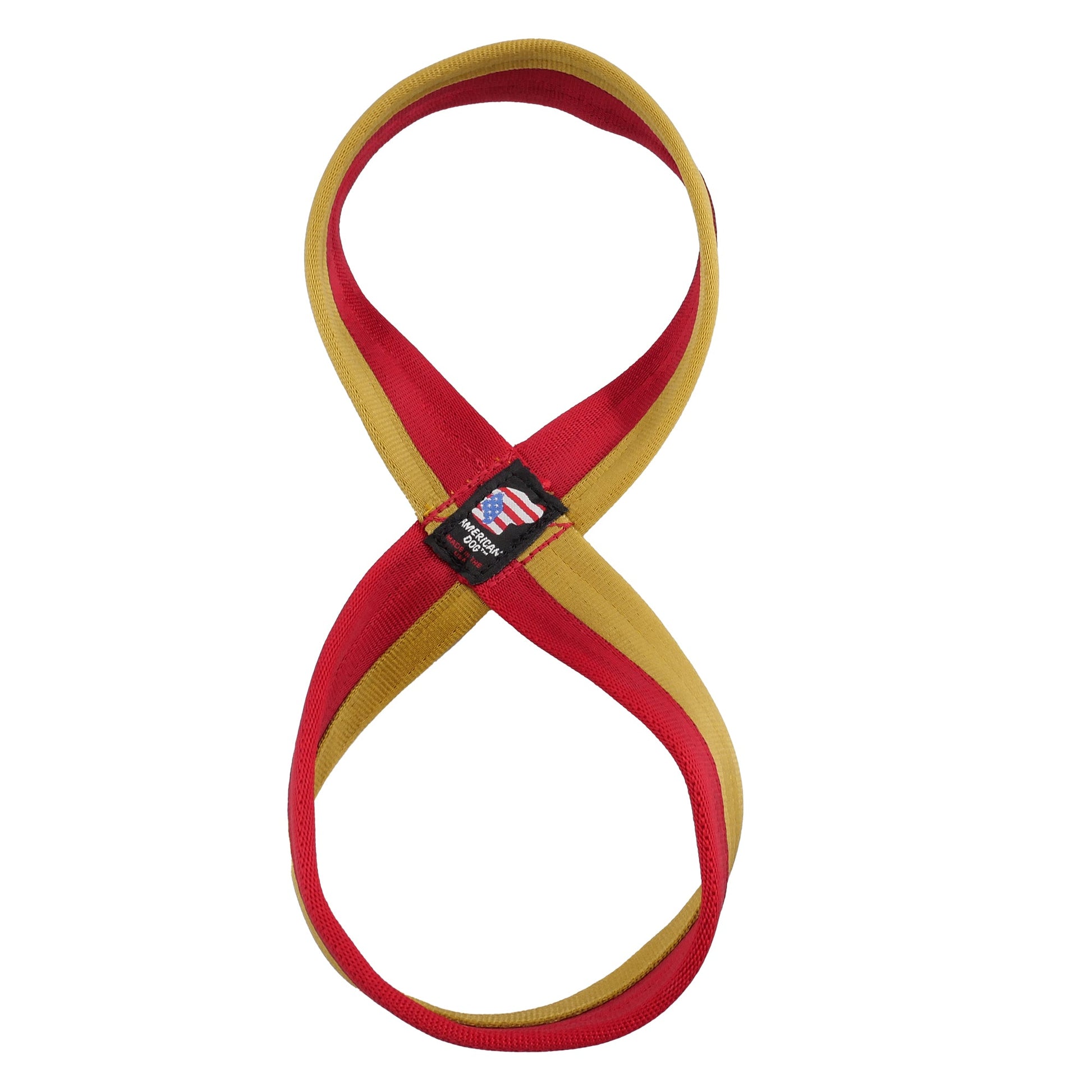 Seatbelt 2-Tone Figure 8 Tug dog toy red and tan with American Dog label on Tampa Home & Garden Store