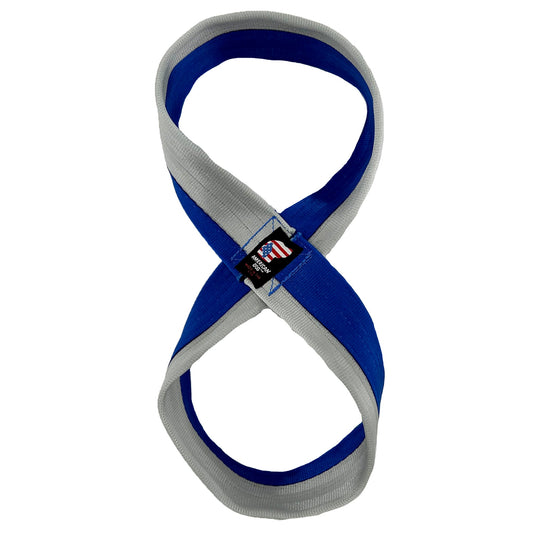 Seatbelt 2-Tone Figure 8 Tug dog toy in blue and gray webbing American Dog brand on Tampa Home & Garden Store