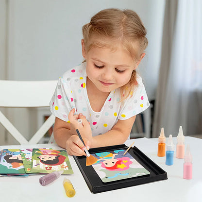 Sand art kit Perfecsy 14-color set with 12 princess cards; child paints with brushes on Tampa Home & Garden Store