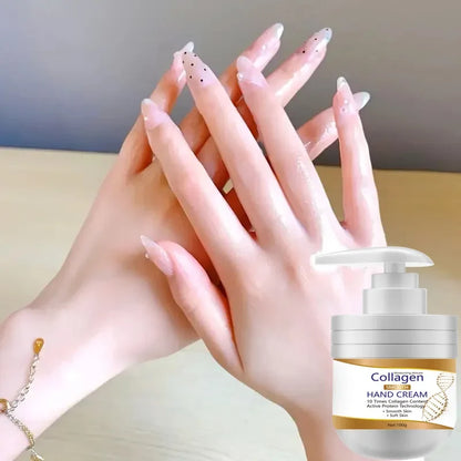 Collagen Hand Cream by Silcy Skin bottle shown with hands, moisturizing skin care on Tampa Home & Garden Store