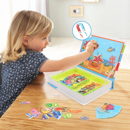Perfecsy kids 3D magnetic puzzle book with ocean scene and colorful pieces, child playing on Tampa Home & Garden Store
