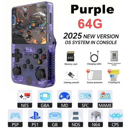 Purple Mini R36S retro handheld game console with 64G memory; supports NES, GBA, MD, NDS, N64 on Tampa Home & Garden Store