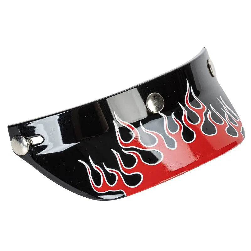 Fire Helmet Visor by BikerZoneZ in black and red flame graphic with metal snaps on Tampa Home & Garden Store