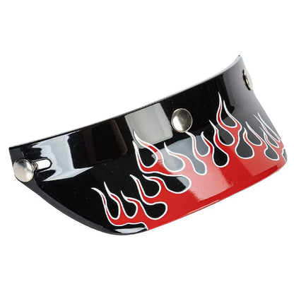 Fire Helmet Visor by BikerZoneZ in black and red flame graphic with metal snaps on Tampa Home & Garden Store
