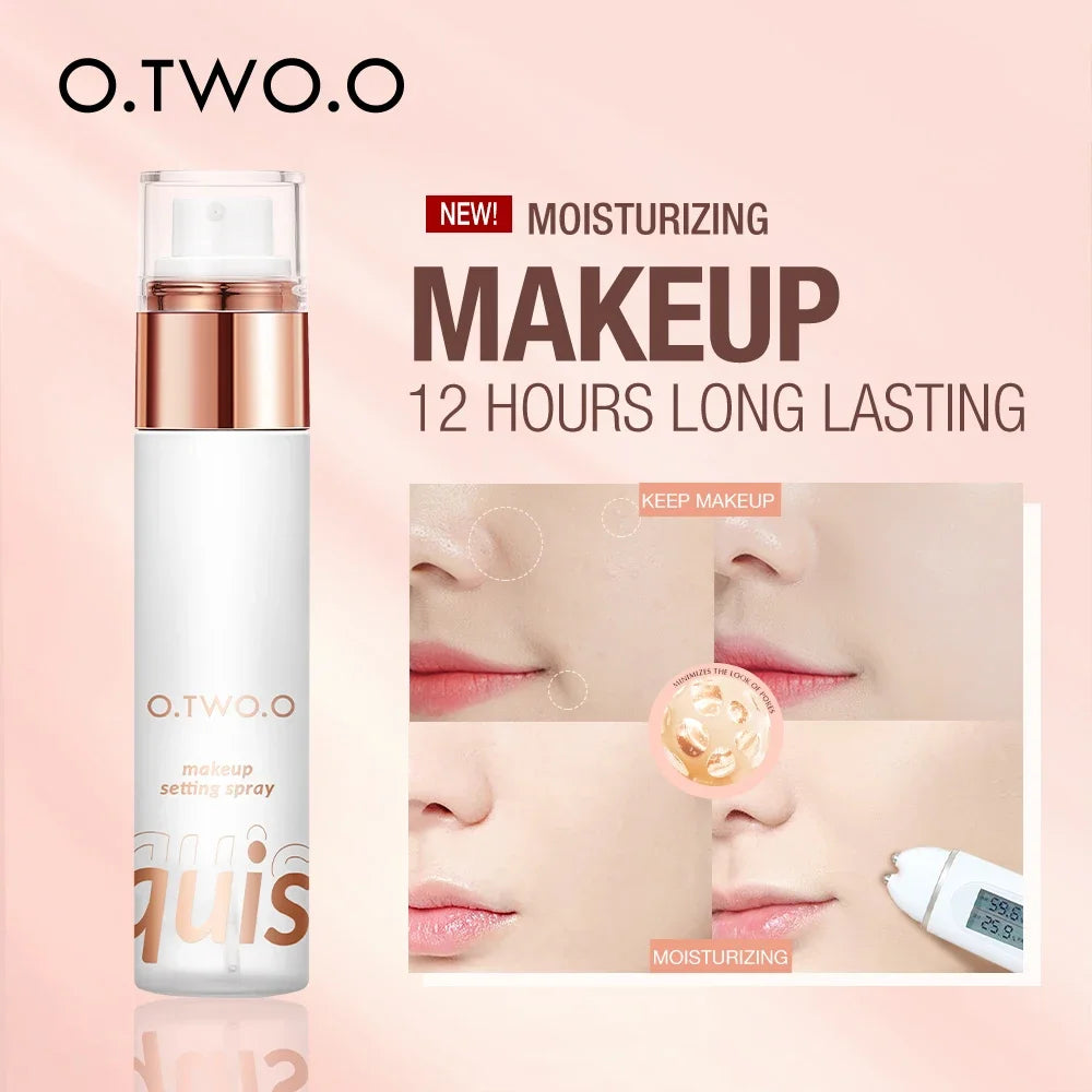 O.TWO.O makeup setting spray bottle with white body and rose gold pump for lasting makeup on Tampa Home & Garden Store