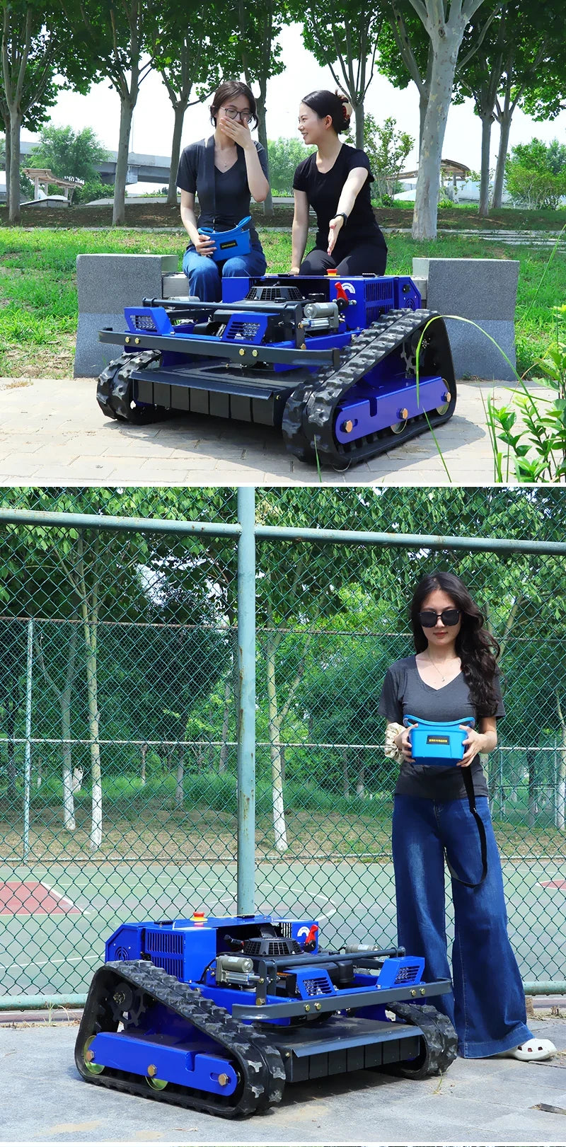 Self-propelled remote-control lawn mower blue tracked chassis by UpTrend Deals on Tampa Home & Garden Store