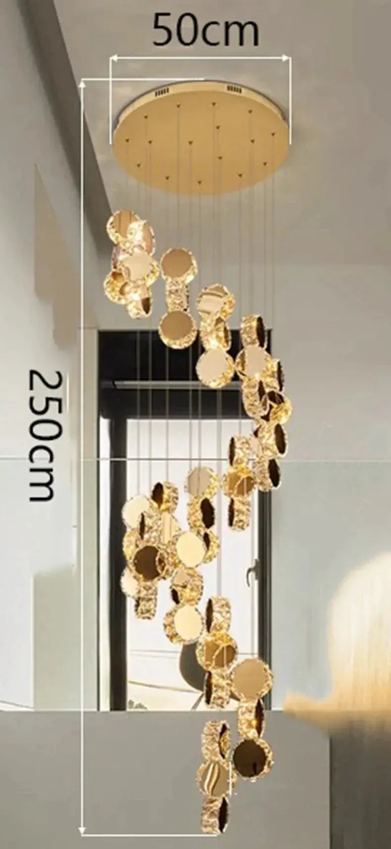 DecorBites LED Pendant Chandeliers gold cascading mirror discs for living and dining on Tampa Home & Garden Store