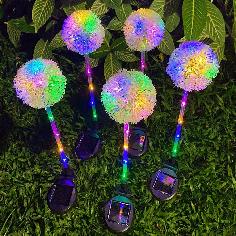 Perfecsy Solar LED Dandelion Lights five on stakes with solar panels for outdoor waterproof on Tampa Home & Garden Store