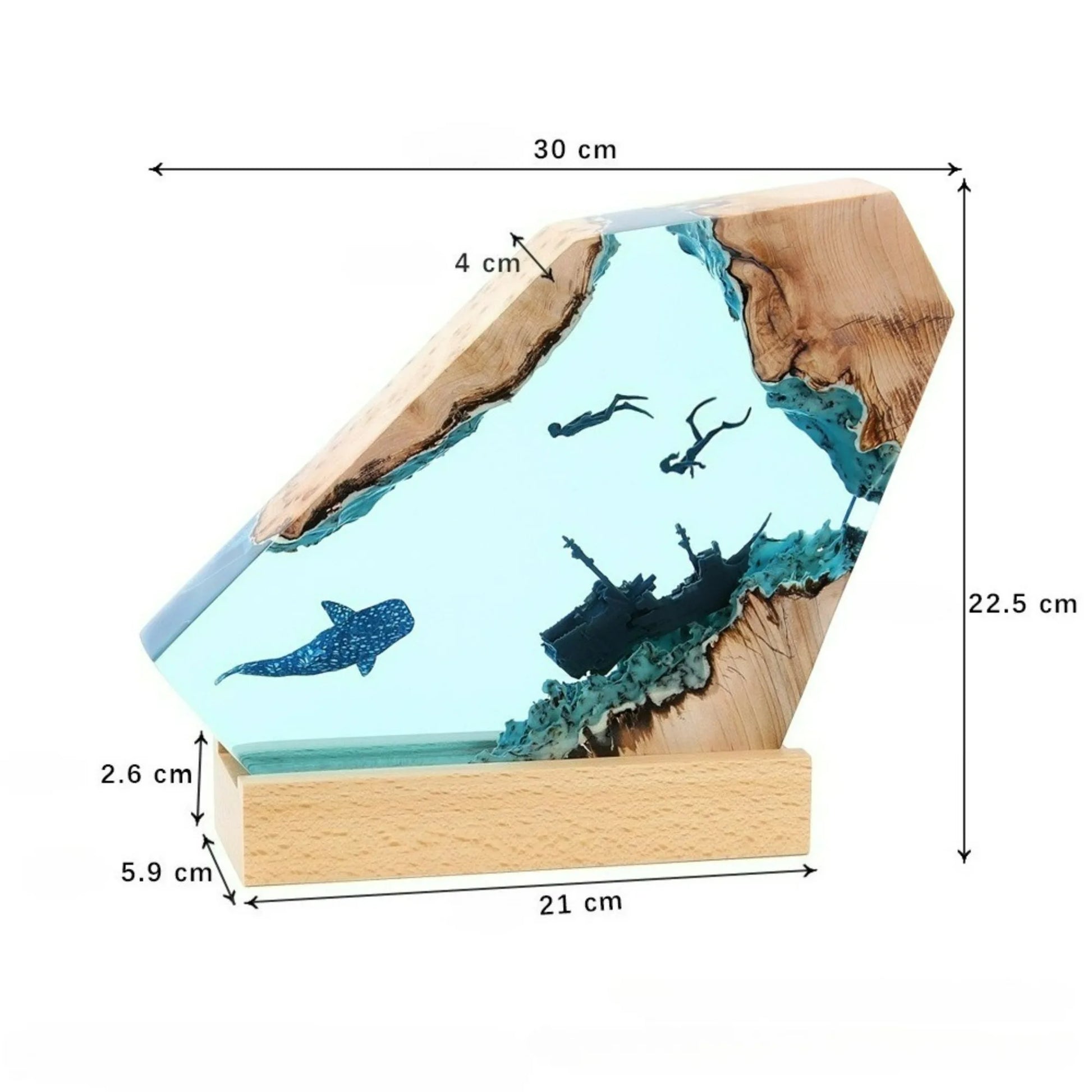 Perfecsy Seabed Exploration resin table light with 2 divers, wooden base decor on Tampa Home & Garden Store