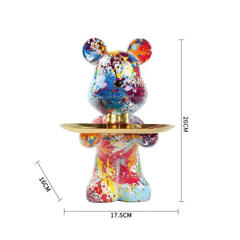 Graffiti abstract resin standing bear storage statue by Perfecsy with gold tray on Tampa Home & Garden Store