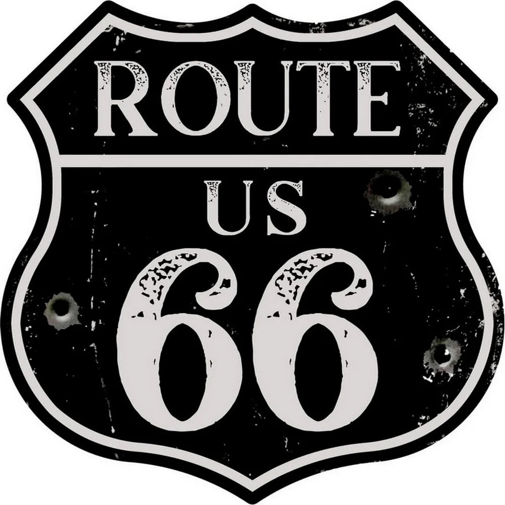 Route 66 shield metal tin sign poster with distressed black and white numbers by BikerZoneZ on Tampa Home & Garden Store