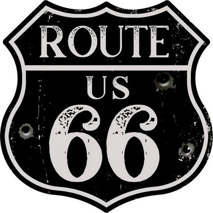 Route 66 shield metal tin sign poster with distressed black and white numbers by BikerZoneZ on Tampa Home & Garden Store