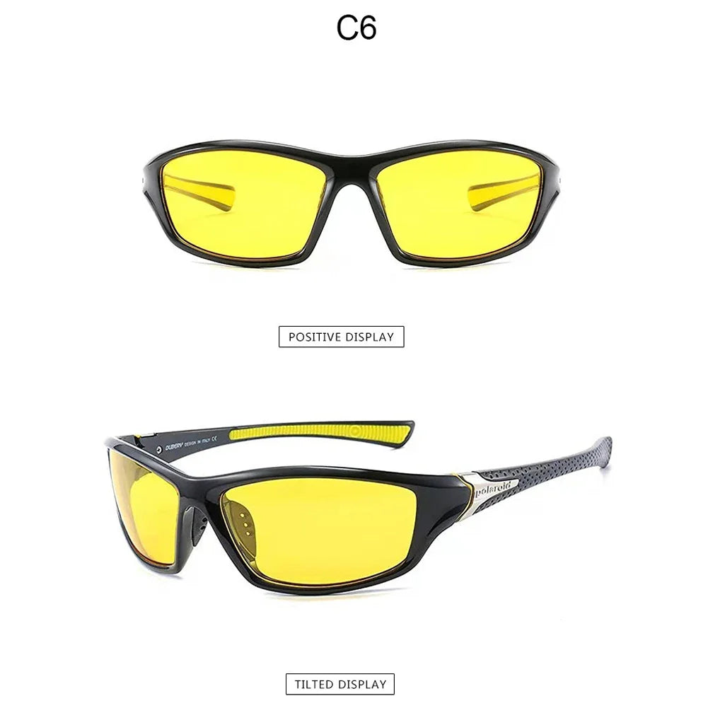 BikerZoneZ polarized sunglasses UV400, black frame with yellow lenses, front and tilted views on Tampa Home & Garden Store