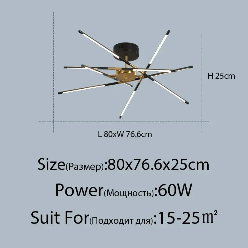 DecorBites Linen Ceiling Chandelier black gold pendant lamp with multiple LED rods on Tampa Home & Garden Store