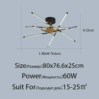 DecorBites Linen Ceiling Chandelier black gold pendant lamp with multiple LED rods on Tampa Home & Garden Store