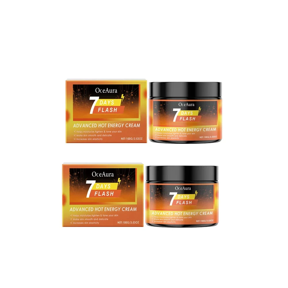 Hot Energy Cream OceAura 7 Days Flash set: two jars and two orange–black boxes on Tampa Home & Garden Store
