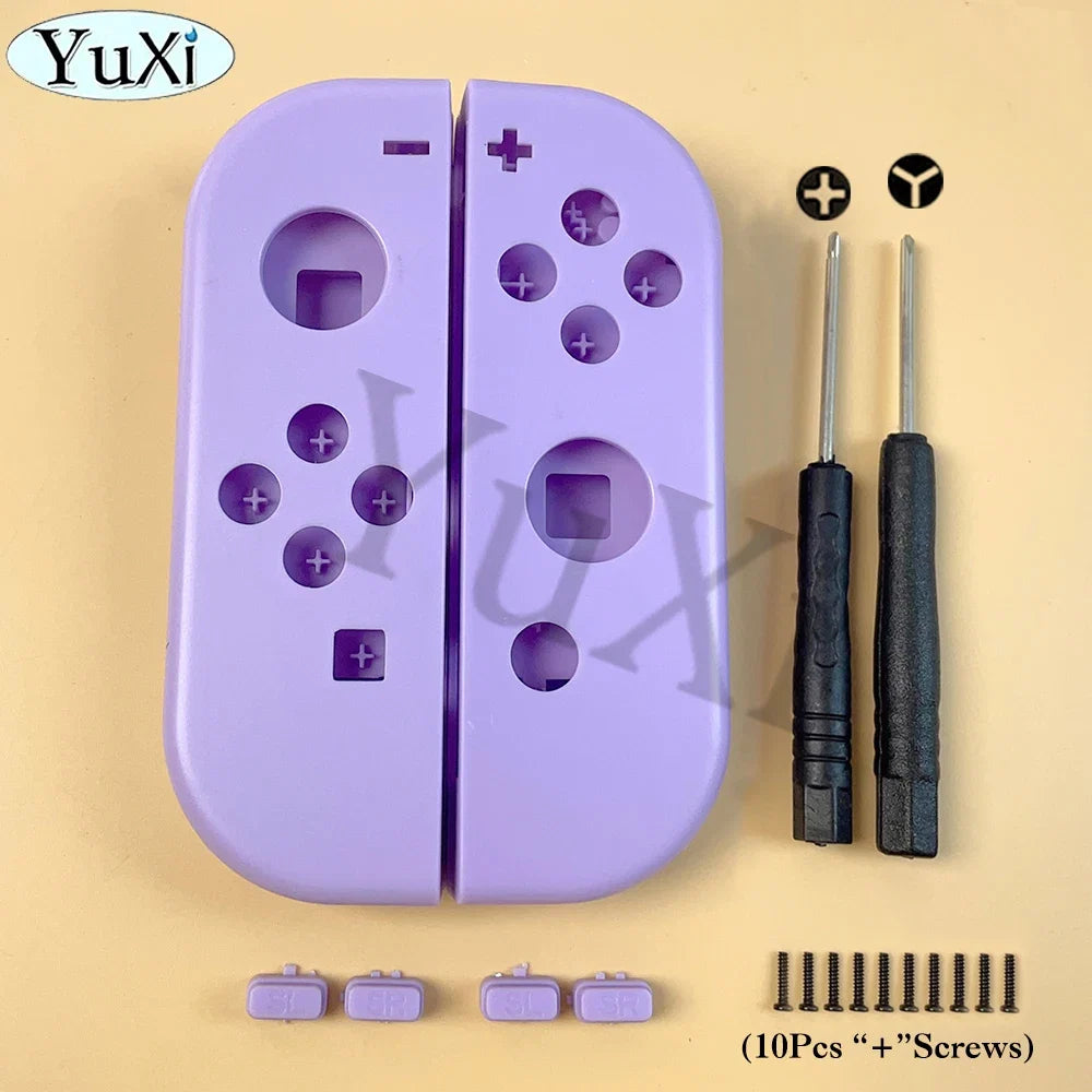 YuXi purple Nintendo Switch Joy-Con shell set with front/back frames and button cutouts screws on Tampa Home & Garden Store