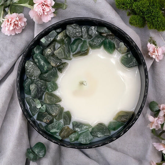 Secret Garden Crystal Candle with Green Aventurine | Coconut-Soy Wax Candle, 9oz - Tampa Home & Garden Store