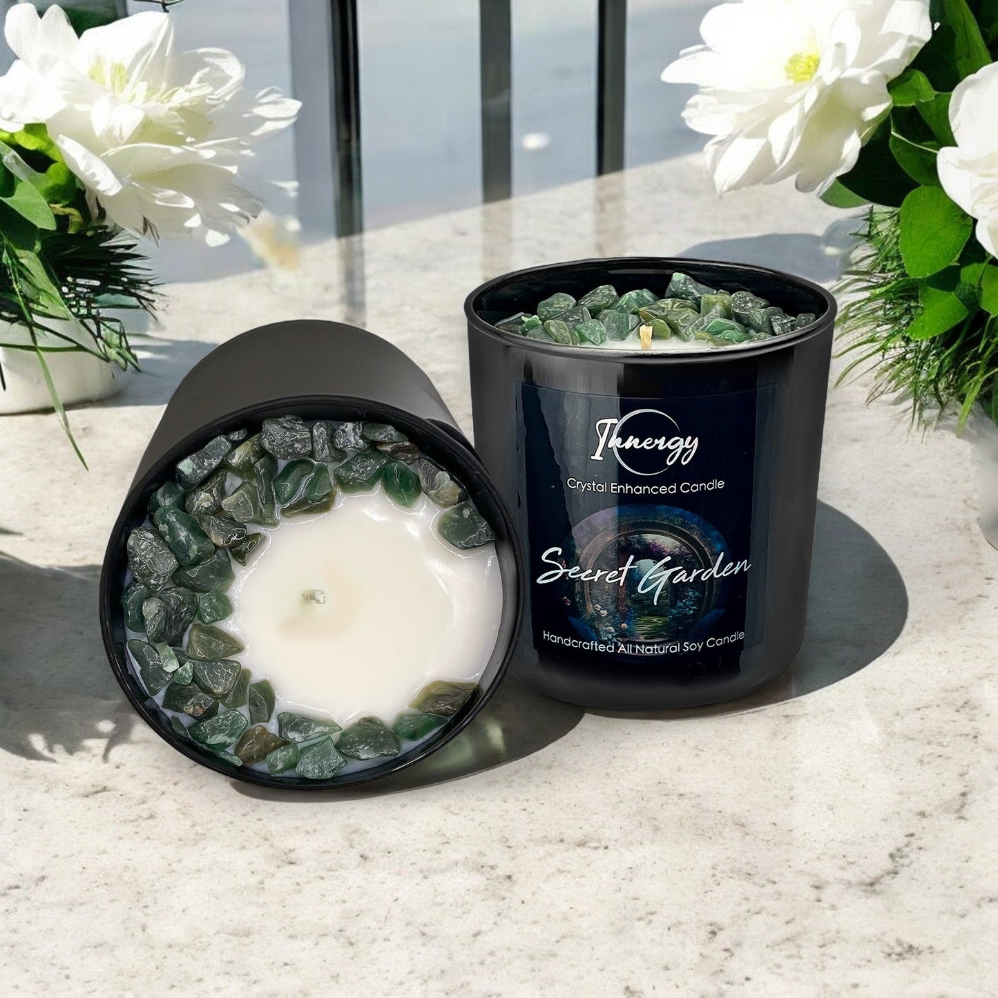 Secret Garden Crystal Candle with Green Aventurine | Coconut-Soy Wax Candle, 9oz - Tampa Home & Garden Store