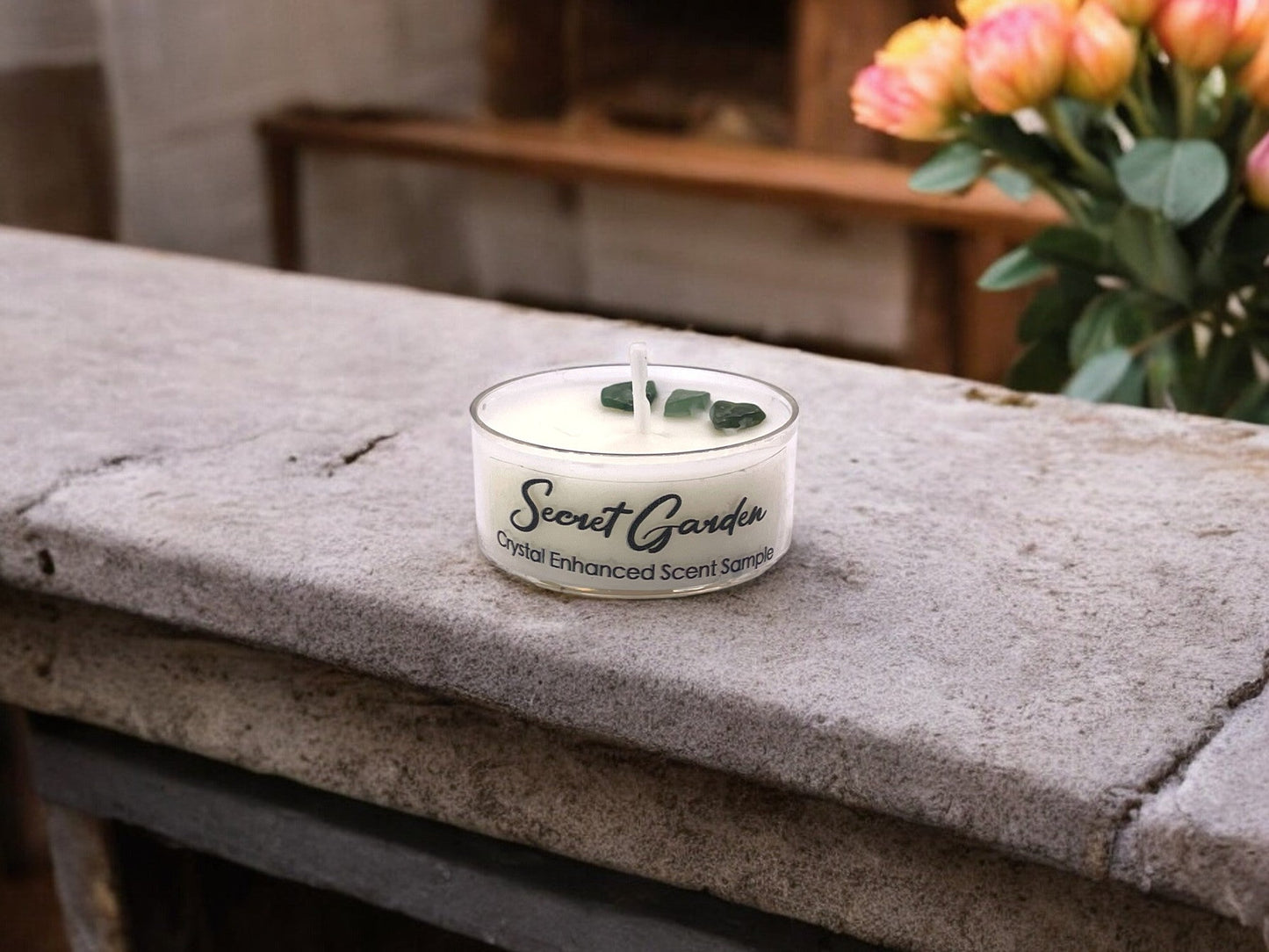 Secret Garden, Premium Coconut-Soy Wax Tea Light Crystal Candle, 1oz - Tampa Home & Garden Store