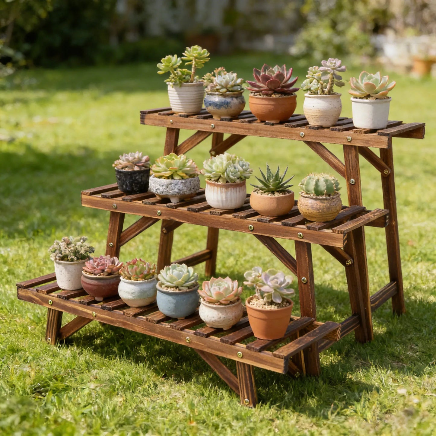 3 Tier Wood Plant Stand For Living Room And Patio
