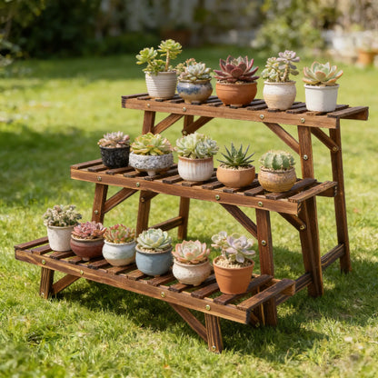 3 Tier Wood Plant Stand For Living Room And Patio