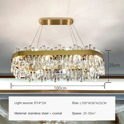 DecorBites Luxe Crystal Chandelier gold finish LED pendant with crystal drops 100cm wide on Tampa Home & Garden Store