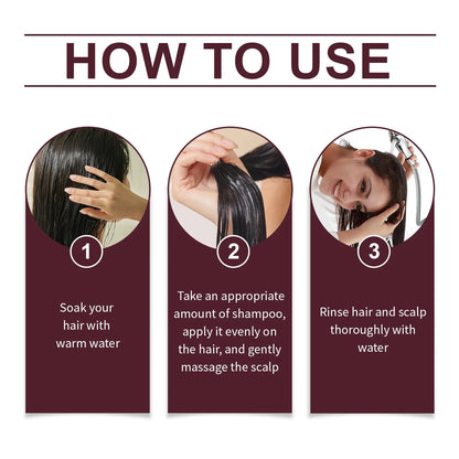Batana shampoo how-to infographic by Silcy Skin showing soak hair, apply shampoo evenly, rinse thoroughly on Tampa Home & Garden Store