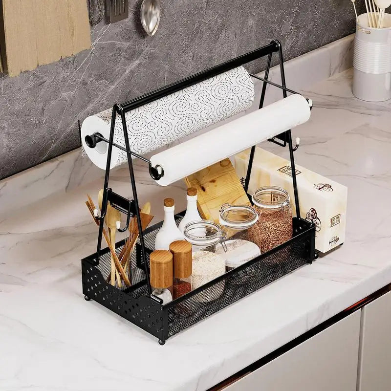 Grill Caddy organizer in black metal with paper towel holder and spice jars FLIPSTYLEZLLC on Tampa Home & Garden Store